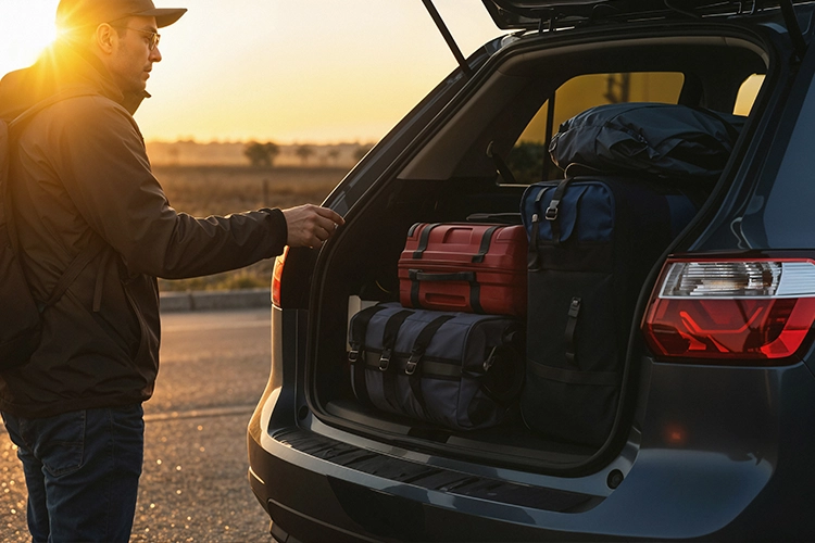 man-loading-luggage-into-car-trunk-sunset